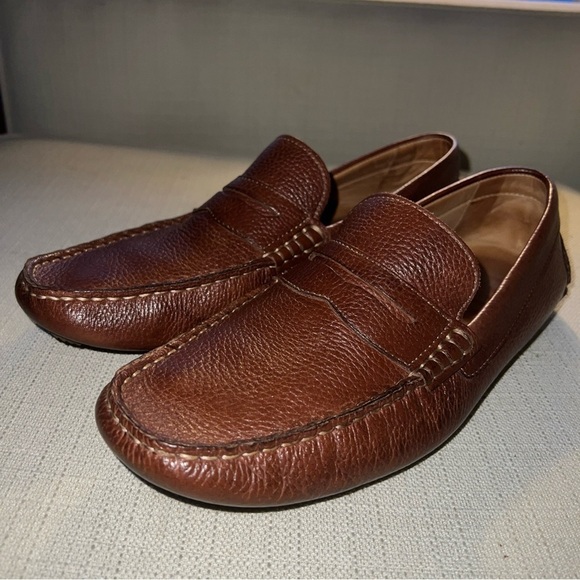 1901 Brown Pebble Grain Leather Driving Moccasins Size 8.5M - Picture 2 of 11